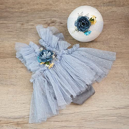 Zeroest Newborn Photography Prop Outfits Girl Lace Outfit Set Baby Girl Photo Shoot Infant Princess Photos - color: Grey