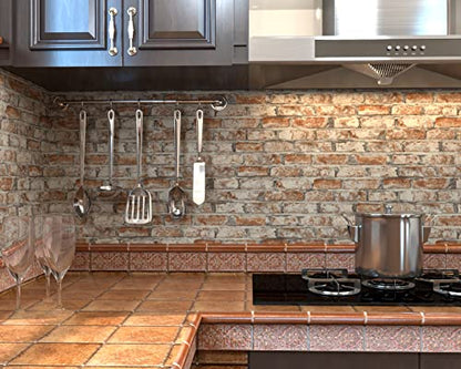 Sevalo Brick Wallpaper Peel and Stick Brick Contact Paper for Walls Red 3D Faux Self-Adhesive Removable Wallpaper for Bedroom Kitchen Backsplash Accent Wall Sticker Décor Fireplace 17.3inW 315inL - size: 17.3“×315”