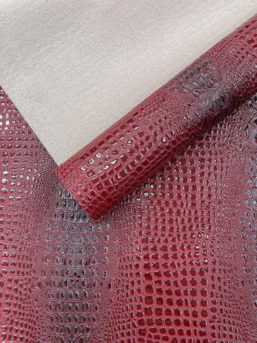 Glossy Two Tone Gator Fake Leather Upholstery, 3D Crocodile Skin Texture Faux Leather PVC Vinyl, 54" Wide (Dark Red, 18" X 54") - color: Dark Red, size: 18" X 54"
