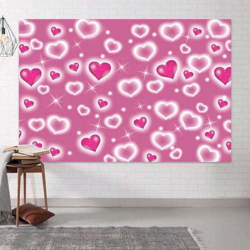 5 x 3 ft Valentine's Day Pink Heart Background Glitter Heart Romantic 90s Valentine Day Party Photography Background Women Men Happy Birthday Photography Background Banner Photo Booth Studio Props - color: Pink3, size: 5x3ft