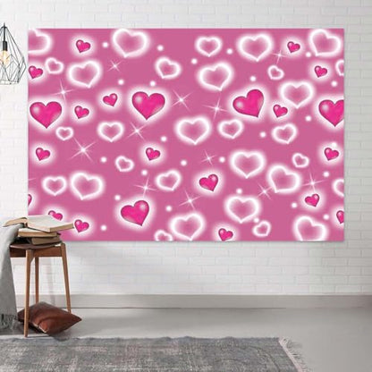 5 x 3 ft Valentine's Day Pink Heart Background Glitter Heart Romantic 90s Valentine Day Party Photography Background Women Men Happy Birthday Photography Background Banner Photo Booth Studio Props - color: Pink3, size: 5x3ft