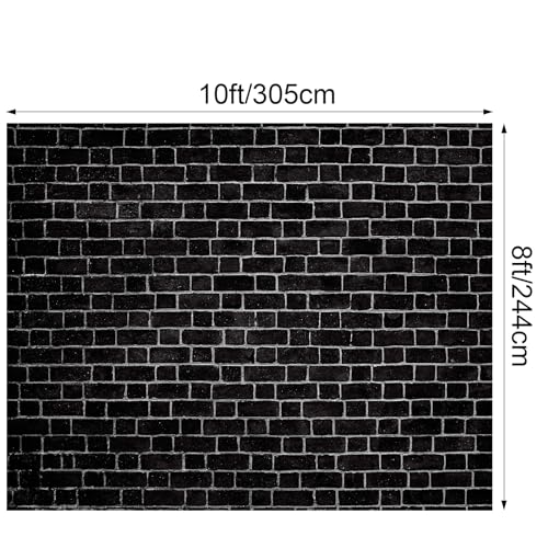 VitalCozy 10 x 8 ft Brick Wall Backdrop for Photoshoot Polyester Fabric Black Brick Backdrop Background for Fireplace Home Decoration Newborn Birthday Party - color: Black, size: 10 x 8 ft