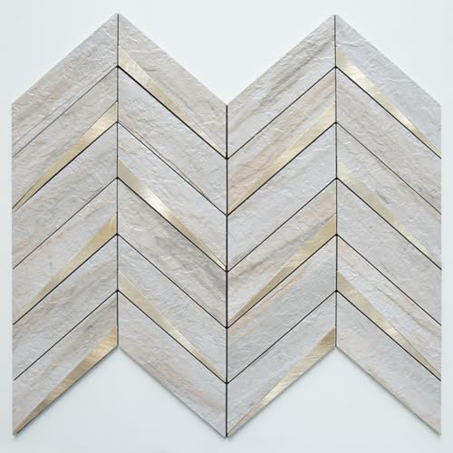 DICOFUN 10-Sheet Beige Slate Peel and Stick Backsplash, Faxu Stone PVC Stick on Backsplash Wall Tiles for Kitchen and Bathroom - color: Beige Slate and Metal Gold, size: 10 Sheets, 12"x12"x0.12"
