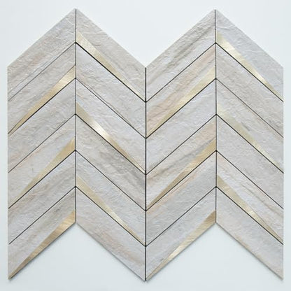 DICOFUN 10-Sheet Beige Slate Peel and Stick Backsplash, Faxu Stone PVC Stick on Backsplash Wall Tiles for Kitchen and Bathroom - color: Beige Slate and Metal Gold, size: 10 Sheets, 12"x12"x0.12"
