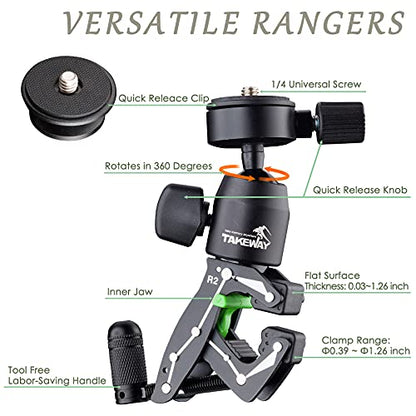 Adjustable Camera Clamp Mount with 360°Rotatable Mini Ball Head and 1/4" Screew Quick Release Tabletop C Clampod Bar Clamp for GoPro/Brinno/DSLR/MILC/SLR Camera and More Action Camera - style: R2