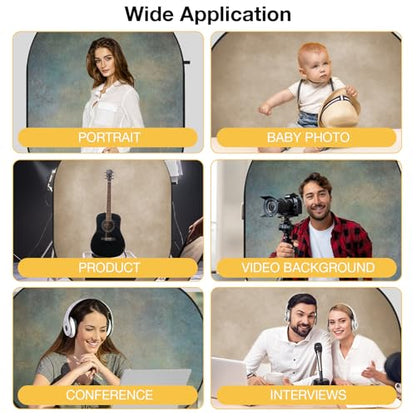 Kate 5x6.5ft(1.5x2m) Collapsible Backdrops Tan Grey Green Double Sided Reversible Pop Up Background for Portrait Photography, Video Meetings