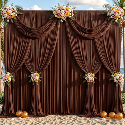 4 Panles Brown Backdrop Curtains - Wrinkle Free Fabric Backdrop Curtain for Photoshoot,10ft Wedding Party Photo Backdrop Drapes for Birthday Baby Shower Photography Stage Background Decorations - color: Brown, size: W4' x H10'(4 panels)