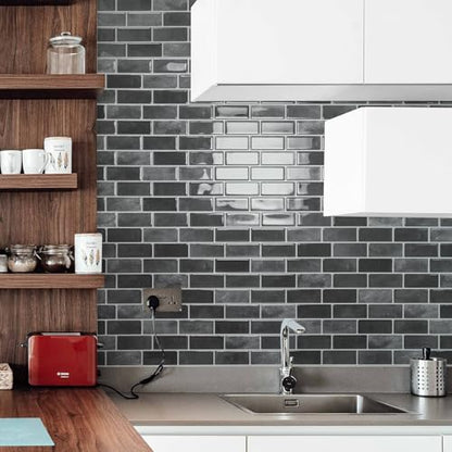 Art3d 10-Sheet Kitchen Backsplash Tiles Peel and Stick, Self Adhesive Wall Tile Sticker for Kitchen Island Bathroom Laundry Room RV Renter 12" x 12" - Smoky Black - color: Smoky Black
