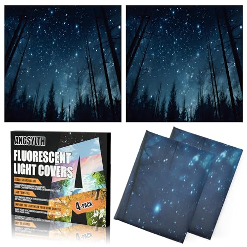 ANGSYLTH 2 x 2 Feet Fluorescent Light Covers - 4 Pcs Covers for Ceiling Lights, Magnetic Light Filters for Classroom, Office, Hospitals, Home (Forests & Starry Sky) - color: Forests & Starry Sky