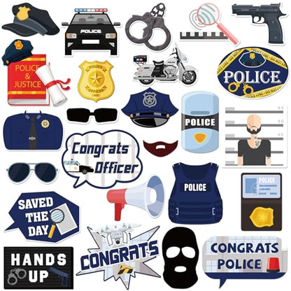 Congrats Officer Photo Booth Props, Police Photoshoot Future Officer Party Photography Props Police Academy Graduation Centerpiece Sticks Decorations 25 PCS