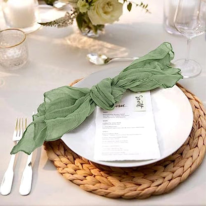 96 Pcs Sage Green Gauze Cheesecloth Napkins, 20 x 20 Inch Rustic Boho Dinner Napkins Wrinkled Rustic Linen Napkins for Wedding,Dinner,Parties - color: Sage Green, size: 20" x 20" (Set of 96)