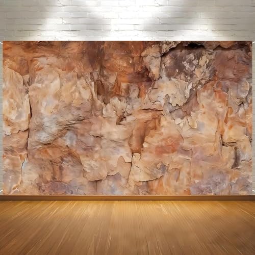 10x8FT Polyester Brown Rock Backdrop Vintage Stone Cave Textured Photography Background Supplies for Natural Exploration Photo Booth Studio Props Party Banner Portrait Decorations - size: 10x8FT