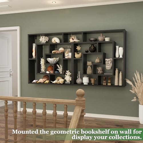 Armocity 5 Tier Display Book Shelf Wall Mounted Bookshelf Freestanding Geometric Bookcase Floating Book Shelves for Wall Bedroom Living Room Home Office, 45.5"(W) * 47"(H), Black - color: Black