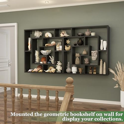 Armocity 5 Tier Display Book Shelf Wall Mounted Bookshelf Freestanding Geometric Bookcase Floating Book Shelves for Wall Bedroom Living Room Home Office, 45.5"(W) * 47"(H), Black - color: Black