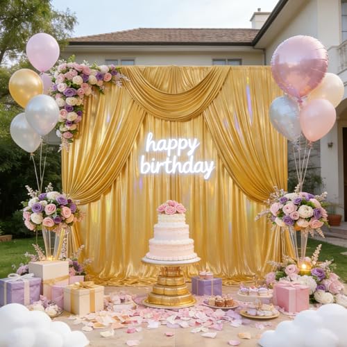 10x10ft Glitter Sequin Gold Backdrop Curtains Photo Backdrop Curtain Fabric Gold Shimmer Drapes Backdrop Bridal Baby Shower Wedding Birthday Party Photography Backdrops Photoshoot 5x10FT, 2 Panels - color: Glitter Gold, size: 10 ft X 10 ft(2 Panels 5ft X