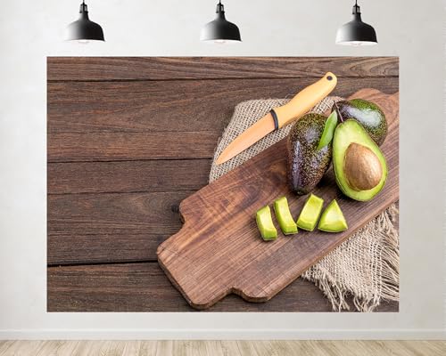 Trykid 10x6.5ft Fresh Avocado Wood Board Backdrop Healthy Food Kitchen Photography Background Cooking Food Blog Party Decoration Tapestry Photo Booth Prop Fabric - size: 10x6.5ft
