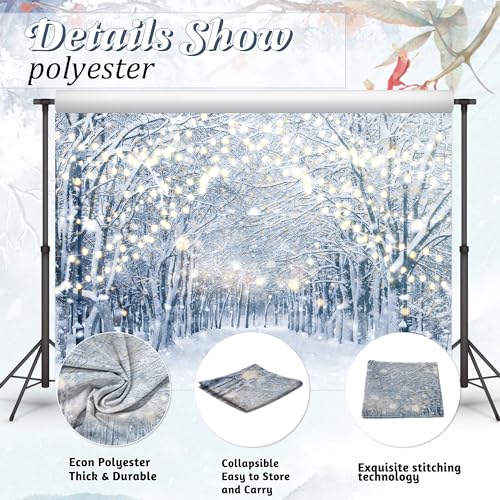 8x6FT Winter Snowy Scene Photography Backdrop Winter Wonderland Landscape Snowflake Tree Snowy Background Bokeh Glitter White Snow Forest Party Photo Booth Studio Props