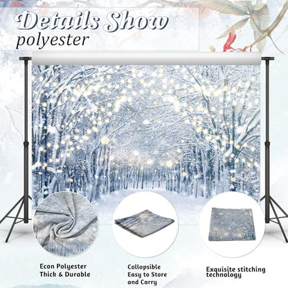 8x6FT Winter Snowy Scene Photography Backdrop Winter Wonderland Landscape Snowflake Tree Snowy Background Bokeh Glitter White Snow Forest Party Photo Booth Studio Props