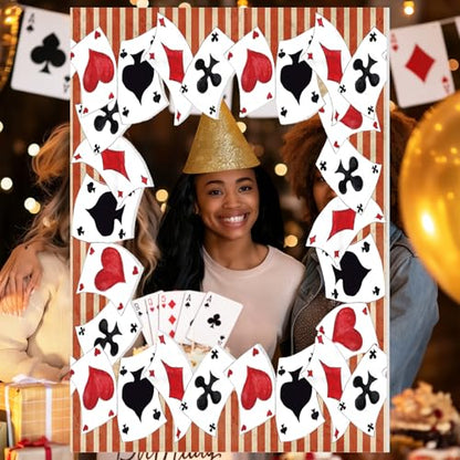 Novabright Wonderland Tea Party Decorations Casino Theme Photo Booth Frame Vegas Party Decorations Casino Night Decoration Poker Photo Booth Props for Las Vegas Decor Birthday, 23.6" x 15.7" - style: Playful
