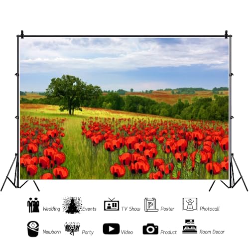 10x6.5ft Spring Blooming Red Floral Backdrop Watercolor Plant Flowers Park Photography Background Rustic Nature Scenery Backgrounds for Kids Birthday Party Decor Wedding Photo Booth Props - color: Red Floral, size: 10x6.5ft