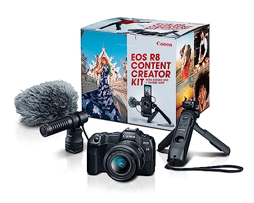 Canon EOS R8 Content Creator Kit, Full-Frame Hybrid Mirrorless Camera with Tripod & Stereo Microphone, 24.2 Megapixel CMOS Image Sensor, 4K Video, RF Mount, Vlogging Camera, Black - style: EOS R8 Content Creator Kit