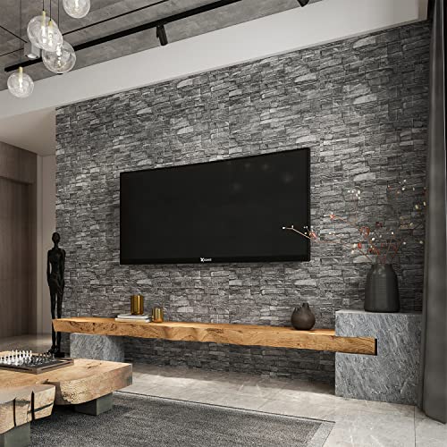 10PCS 3D Wall Panels Peel and Stick Foam 3D Brick Wallpaper Peel and Stick Black Faux Stone Wall Panel Self-Adhesive Wallpaper (10PCS, Black) - color: Black, size: 10PCS