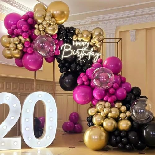 MEBAY Black Red and Gold Balloon Arch Kit, 141Pcs Matte Black Hot Pink Gold Metallic Gold Confetti Balloons for Birthday Wedding Bachelorette Gender Reveal Anniversary - color: 141-black Red