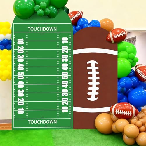 VitalCozy 2 Pcs 7.2ft 6ft Football Field and Football Birthday Party Arch Backdrop Cover Rugby Photography Backdrops Spandex Fitted Arch Stand Covers for Rugby Sport Theme Party Decorations - style: Football