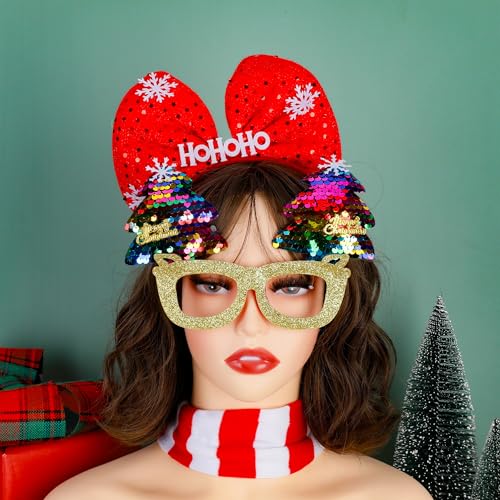 24 Pieces Christmas Headbands and Glasses Frames Bundle Set, Christmas Party Favors, Cute Eyeglasses Headwear Set with Santa Hat, Snowman, Tree Designs, Christams Party Supplies, Decor, Photo Props - style: 24 Pcs