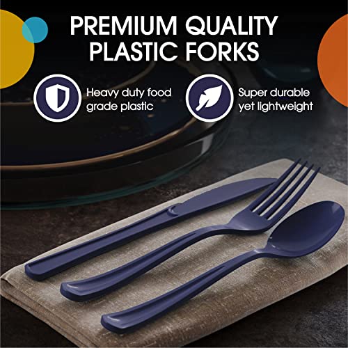 Party Solids Navy Plastic Forks 200 Pieces Navy Forks Disposable Utensils Heavy Duty Plastic Cutlery Set Disposable Cutlery Sets Flatware Sets Silverware Set Party Supplies & Party Tableware - color: Navy