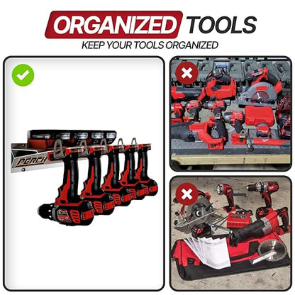 PERCH Tool Holder Rack for Milwaukee M18 18v | Securely Mounts 5 Cordless Tools | Universal Mounting | Most Durable Cordless Tool Organizer