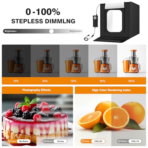 Light Box Photography 24"x24" with 120LED Lights and 4 Color Backdrops Photo Box with Lights, Foldable Light Box with Adjustable Brightness, 6000-6500K Dimmable Portable Picture Box Shooting - size: 24" with 6000-6500K