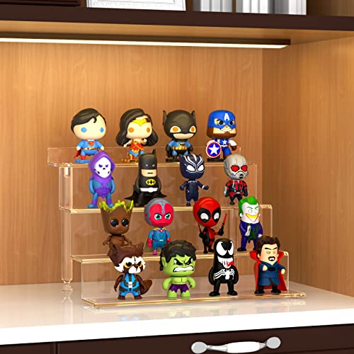 NIUBEE Acrylic Riser Display Shelf, Clear Display Stand for Amiibo Funko POP Figures,4 Tier Cupcakes Stand Perfume Organizer and Storage (12 Inch Large) - size: 12 inch