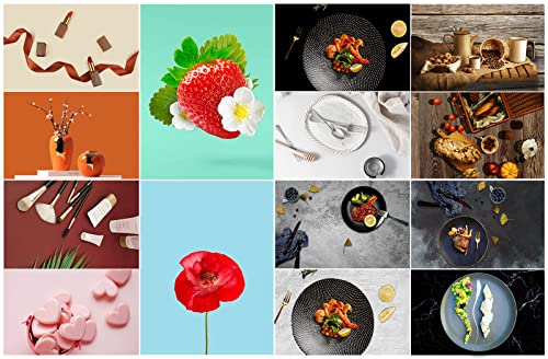 7Pcs 14Patterns Photography Background Paper with Stand, 34x23in Double-Sided Photo Tabletop Backdrops Props for Food Jewelry Cosmetics Makeup (Black White Blue) (PBP03247PCS)