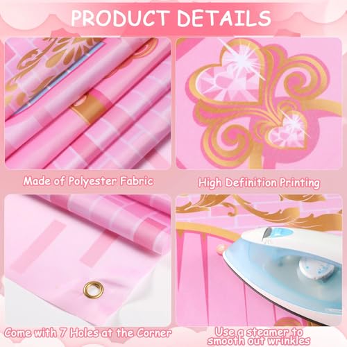 Panelee Princess Castle Party Decorations, Pink Castle Backdrop Photo Prop, 7 x 5 ft Large Princess Birthday Party Decoration for Girls Photo Background Birthday Supplies - style: Princess Castle