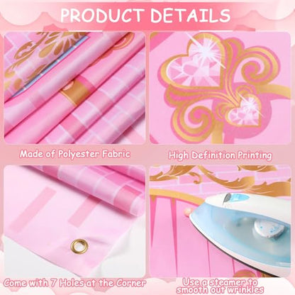 Panelee Princess Castle Party Decorations, Pink Castle Backdrop Photo Prop, 7 x 5 ft Large Princess Birthday Party Decoration for Girls Photo Background Birthday Supplies - style: Princess Castle