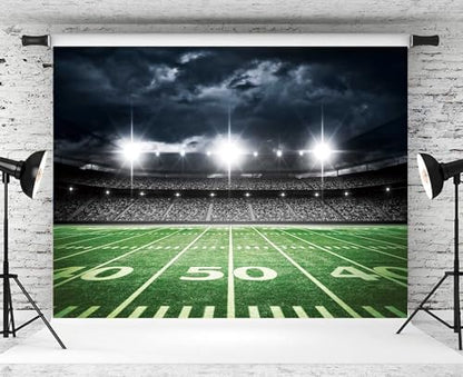 Football Field Backdrop 7x5FT Sports Stadium Photography Background Football Theme Birthday Party Decorations Banner Supplies - size: 82x59inch(7x5FT)