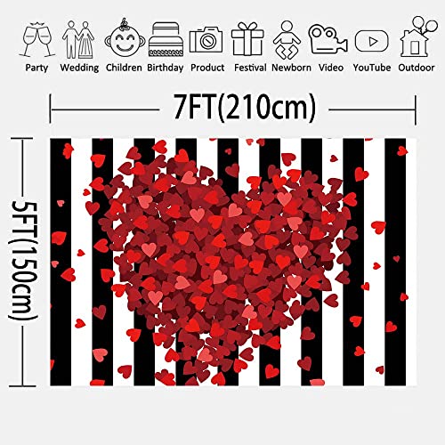 Red Hearts Backdrop for Wedding Anniversary 7X5FT Black White Striped Background Romantic Patry Banner Photo Booth Props RBJMYLU53 - size: polyester microfiber fabric-7x5ft