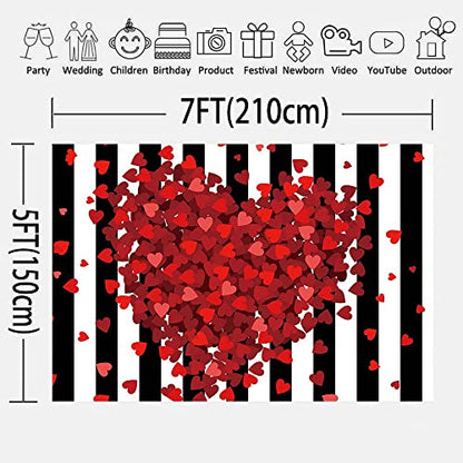 Red Hearts Backdrop for Wedding Anniversary 7X5FT Black White Striped Background Romantic Patry Banner Photo Booth Props RBJMYLU53 - size: polyester microfiber fabric-7x5ft