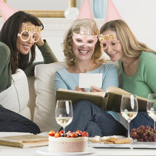 Guiruiy 24PCS 50th Birthday Paper Eyeglasses Decorations for Women, Pink Rose Gold Happy 50th Birthday Eyeglasses Party Supplies, Funny Fifty Year Old Birthday Glasses Photo Props Decor - style: Rose Gold 50th