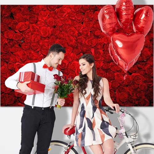 Avezano Red Rose Floral Wedding Photography Backdrop Valentine's Day Party Photo Backdrops 14 February Background Photo Booth Props Pictures (7x5ft) - size: 7x5ft