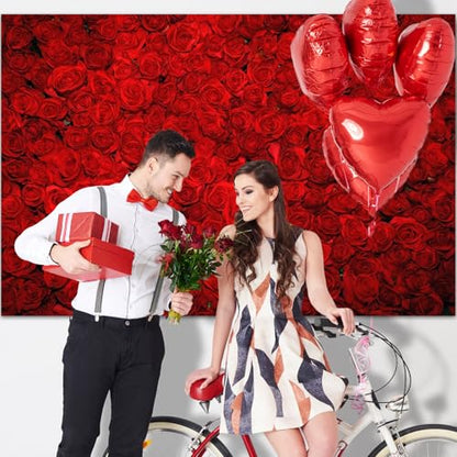 Avezano Red Rose Floral Wedding Photography Backdrop Valentine's Day Party Photo Backdrops 14 February Background Photo Booth Props Pictures (7x5ft) - size: 7x5ft