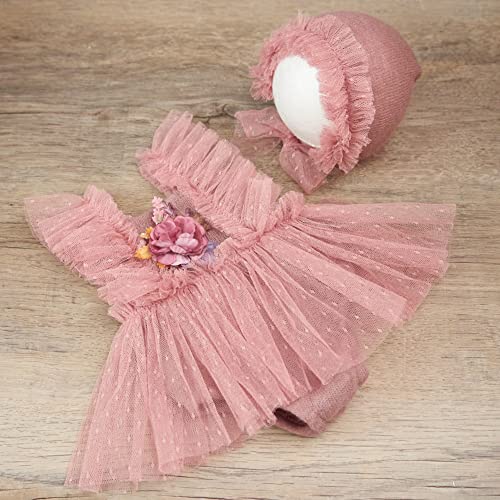 Zeroest Newborn Photography Prop Outfits Girl Lace Outfit Set Baby Girl Photo Shoot Infant Princess Photos - color: Pink