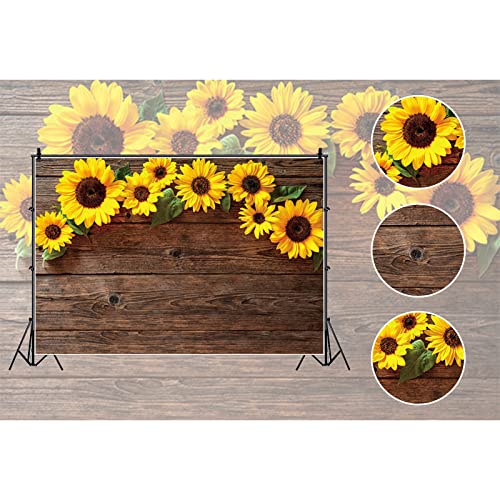 Wood Plank Sunflower Background for Photography 7x5ft Vintage Brown Wooden Board Yellow Flower Photo Background Birthday Party Decor Newborn Baby Girls Adults Portrait Decor Photo Studio Props Vinyl - size: 7x5ft