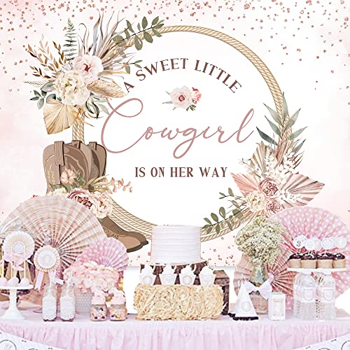 Cowgirl Baby Shower Backdrop 5Wx3H Feet Rustic Boho Floral Pampas Western Country Wild West Farmhouse Girl Baby Shower Photography Background Decorations Photo Booth Studio Prop Fabric - color: Cow Girl, size: 5wx3h