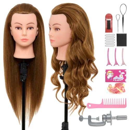 28Inch Mannequin Head with 80% Real Human Hair - Doll Head for Hair Styling Braiding Curling,Cosmetology Mannequin Head with hair with Table Clamp Hair Styling Set (Blonde) - color: 27B#