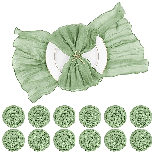 42 Pcs Sage Green Gauze Cheesecloth Napkins, 20 x 20 Inch Rustic Boho Dinner Napkins Wrinkled Rustic Linen Napkins for Wedding,Dinner,Family Everyday Use/Parties - color: Sage Green, size: 20" x 20" (Set of 42)