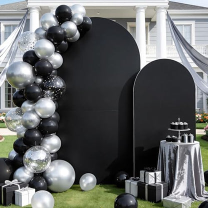 Set of 2 Arch Backdrop Covers Black(7.2Ft, 6Ft), 2-Sided Spandex Fitted Round Top Chiara Arch Backdrop Stand Covers for Baby Shower Wedding Birthday Party Supplies (Only Cover) - color: Black, size: 7.2FT/6FT
