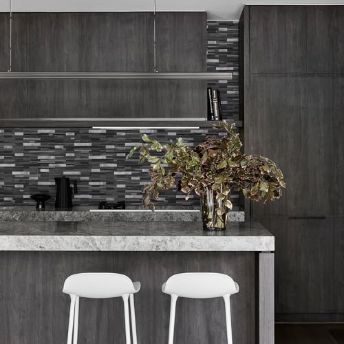 STICKGOO Peel and Stick Backsplash Tile, Stick on Backsplash for Kitchen and Bathroom, Black Grey Wood Look PVC Mixed Metal Silver Self Adhesive Wall Tiles(Sample) - color: Black Grey with Metal Silver