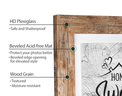 Califortree 8x10 Picture Frames - 5x7 Mat Included, Plexiglass, Wall/Tabletop Use, Rustic Brown - size: 8x10